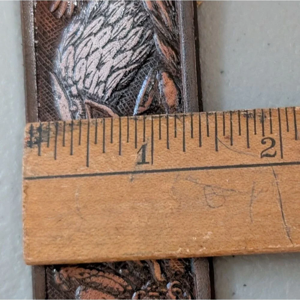 Brown leather tooled eagle belt cow hide western cowboy rodeo festival